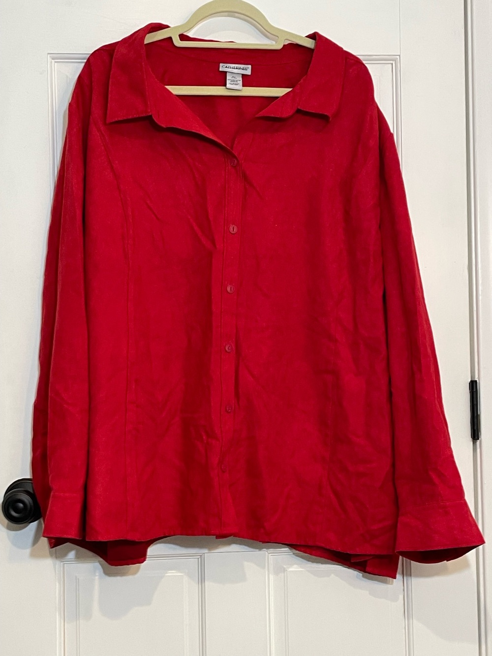 Catherines Women’s 5X 34/36W Red Button Front Blouse Long Sleeve Plus Size